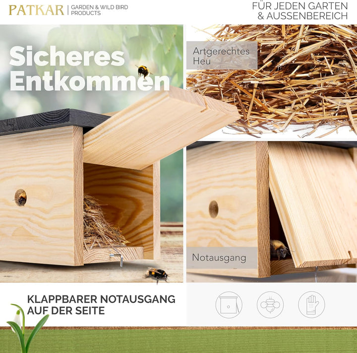 PATKAR® Hummelhaus Hummelkasten [EXTRA STABIL] - Insektenhotel Bienenhotel wetterfest & windfestes K