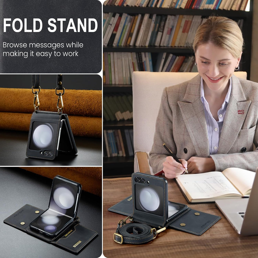 UDBKKDX Brieftasche Handyhülle für Samsung Galaxy Z Flip 5, hülle Mattes Leder mit Ständer Kameralin