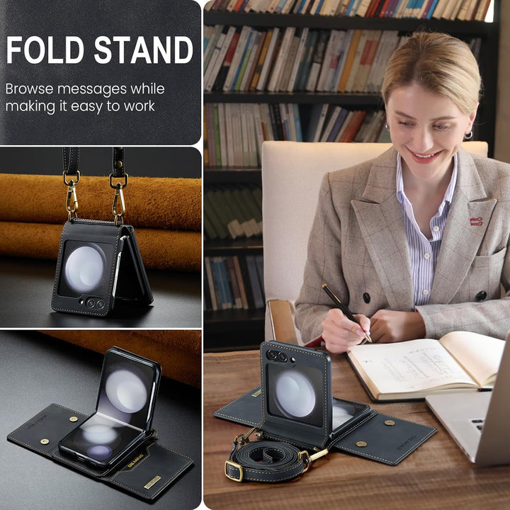 UDBKKDX Brieftasche Handyhülle für Samsung Galaxy Z Flip 5, hülle Mattes Leder mit Ständer Kameralin