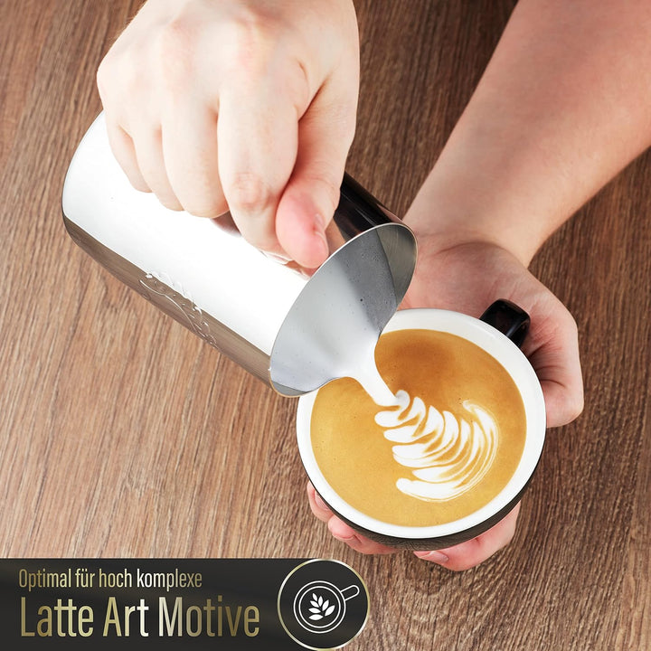 Barista Legends® Milchkännchen Edelstahl [600ml] ARES Silber - Barista Milchkännchen zum Milchaufsch