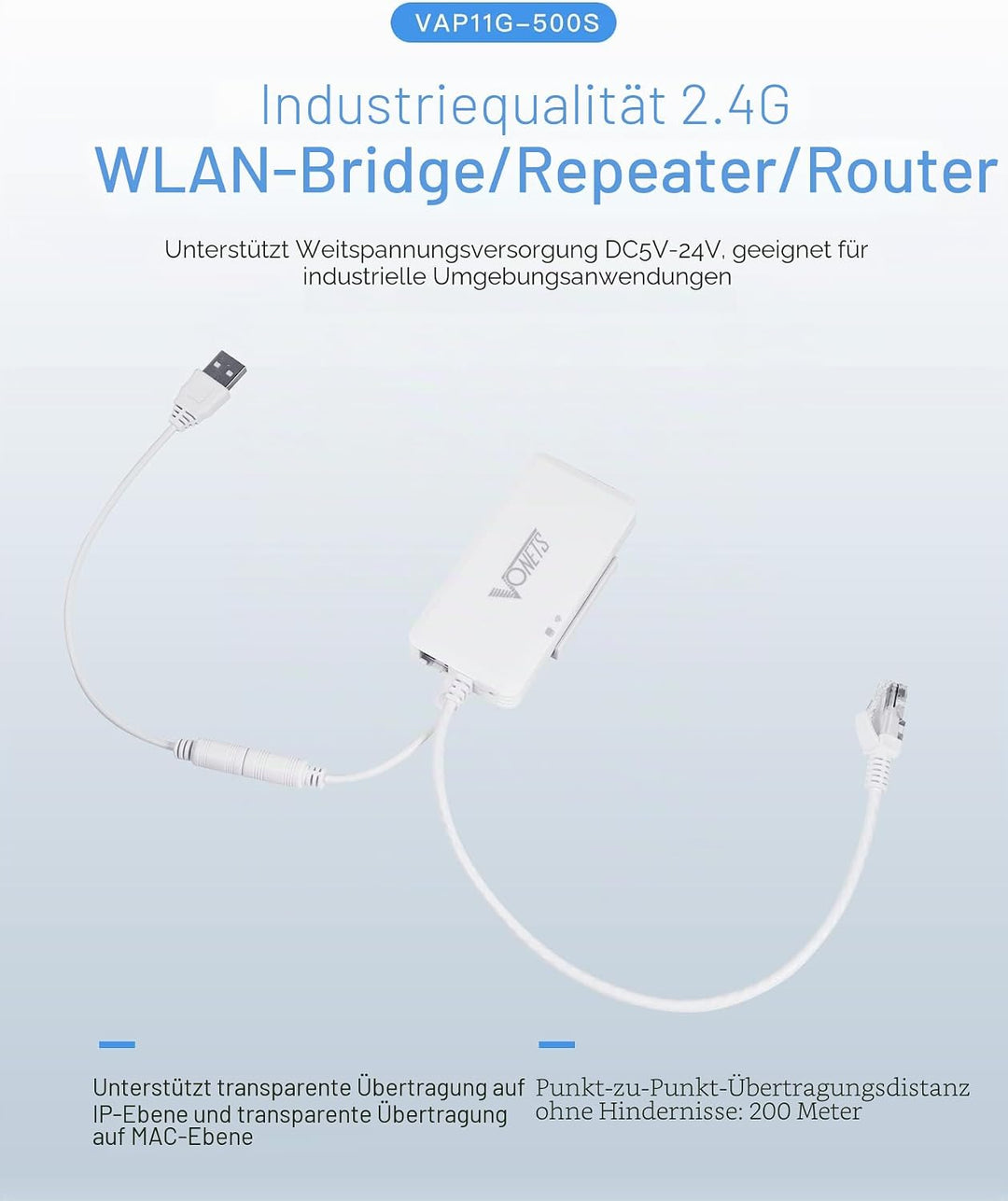 VONETS 2,4GHz WLAN Router/WiFi Bridge Ethernet Wireless Repeater/WLAN Hotspot Extender/Signalabdecku