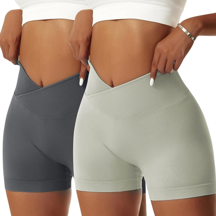 Vertvie Damen Gym Shorts V Cross Stretch Push Up Yoga Shorts Booty Scrunch Fitness Hosen Kurz High W