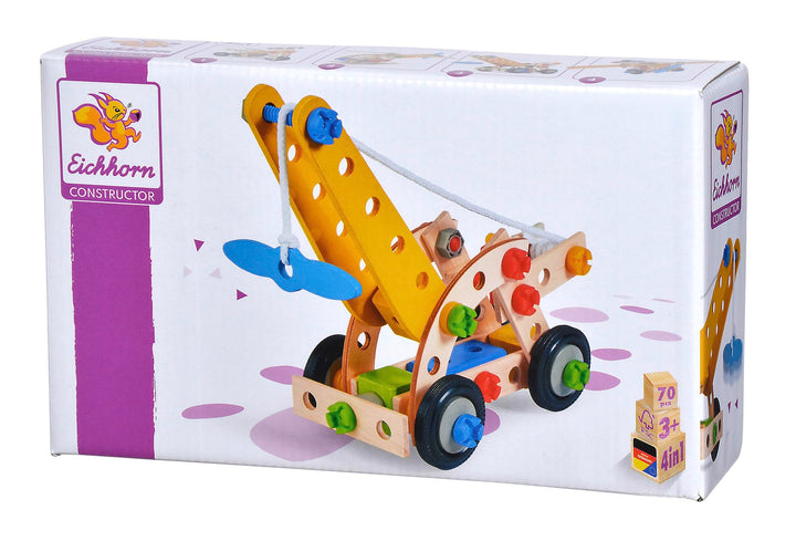 Eichhorn - 100039022 - Constructor Kranwagen, 70-teilig, Holzspielzeug-Konstruktionsset, 4 Verschied