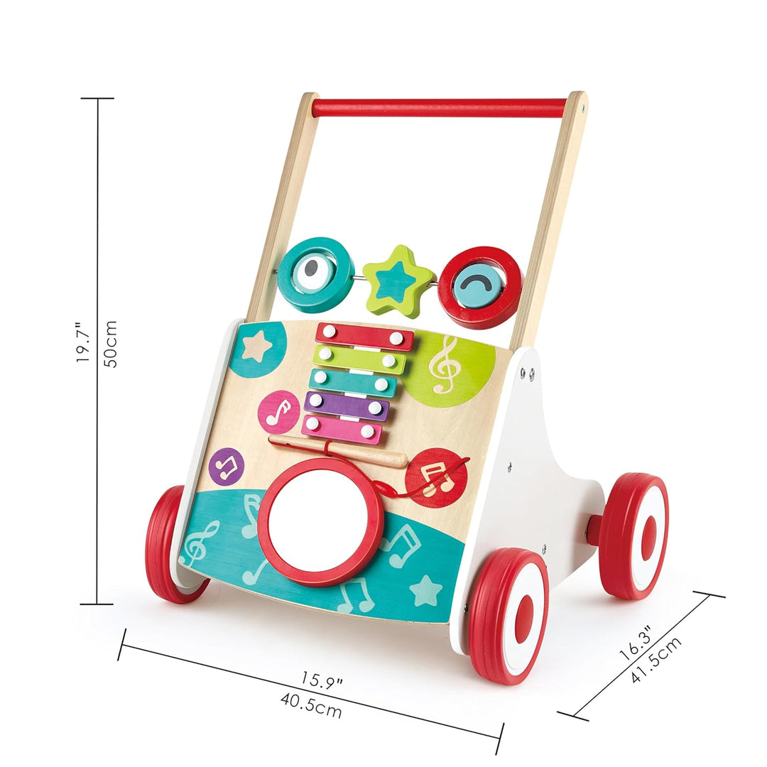 Hape My First Musical Walker, Wooden Push Along Baby Walker Trainer with Music Box & Activities, 10