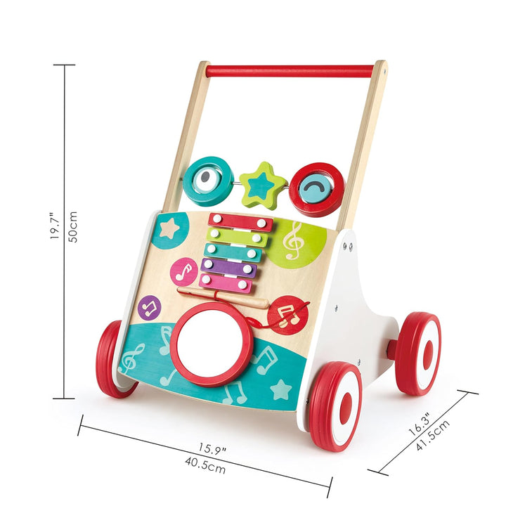 Hape My First Musical Walker, Wooden Push Along Baby Walker Trainer with Music Box & Activities, 10