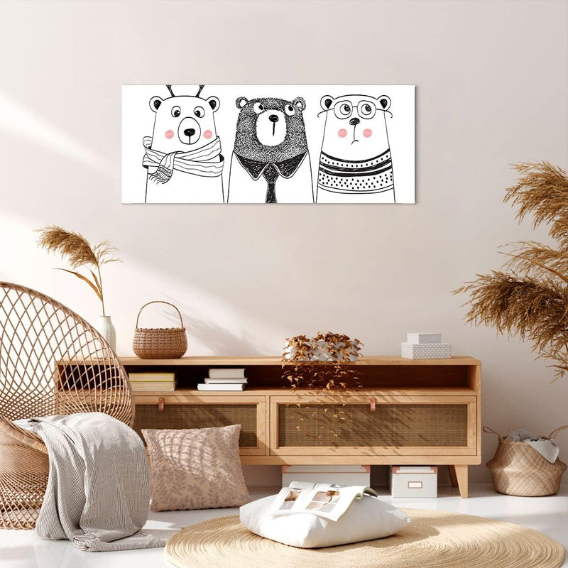 Panorama Bilder auf Leinwand 100x40cm Leinwandbild Spass süss Teddybär Gross Wanddeko Bild Schlafzim