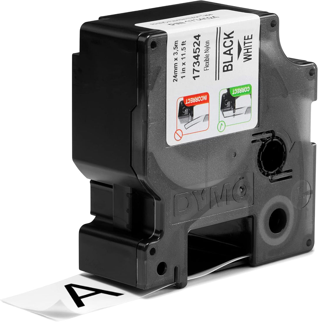 DYMO Rhino Industrie Nylonetiketten | flexibel | 24 mm x 3,5 m | schwarze Schrift auf weissem Unterg
