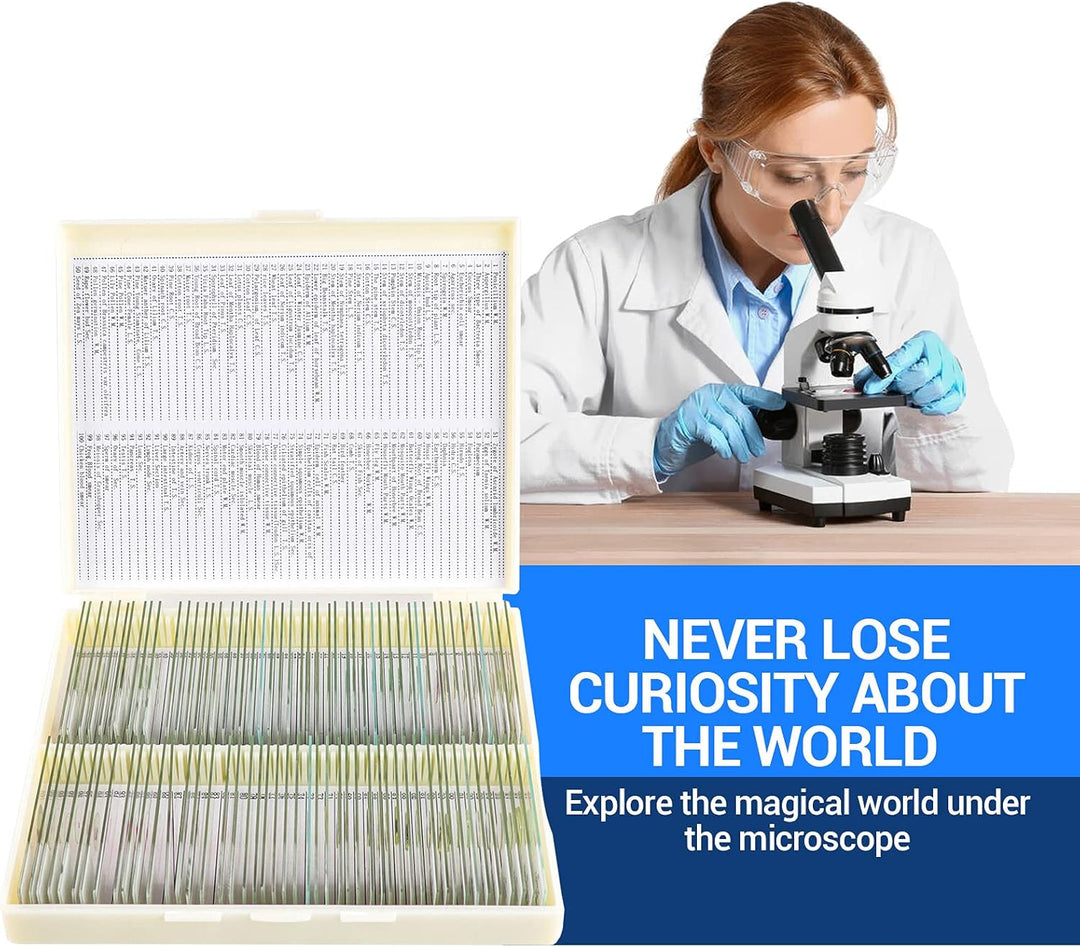 USCAMEL 100 Mikroskop Objektträger, 100 vorbereitete Mikroskop-Objektträger mit Exemplaren für Kinde