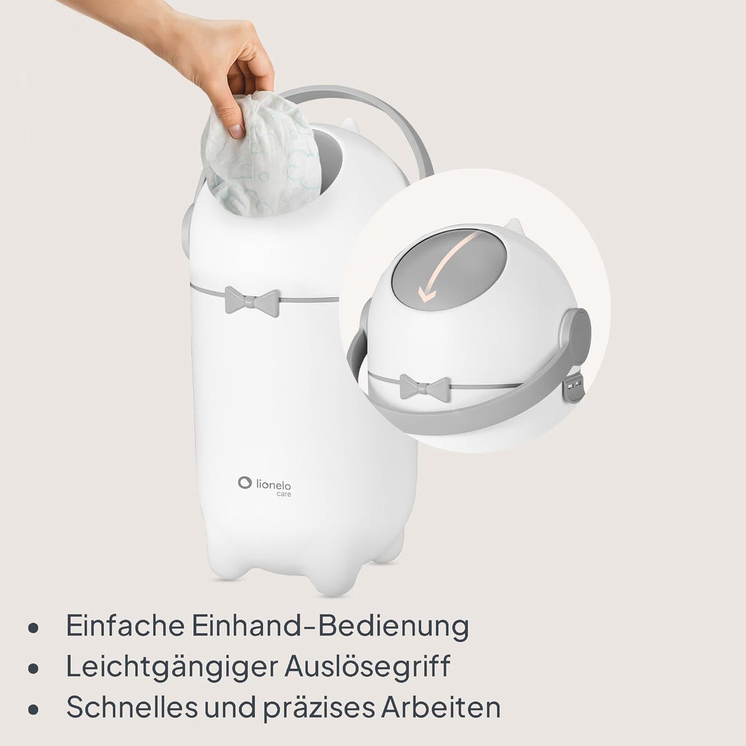 Lionelo Purebin – Windeleimer geruchsdicht, für universelle Beutel (ohne Kassette), Einhand-Bedienun