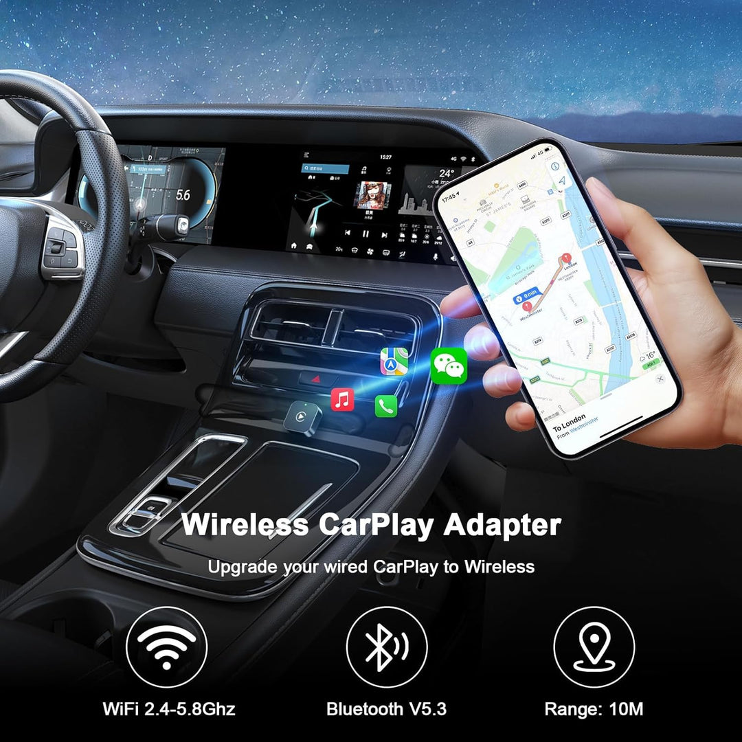 Wireless CarPlay Adapter für iPhone, 2025 Upgraded von Wired CarPlay auf Wire-Less, Plug und Play, 2