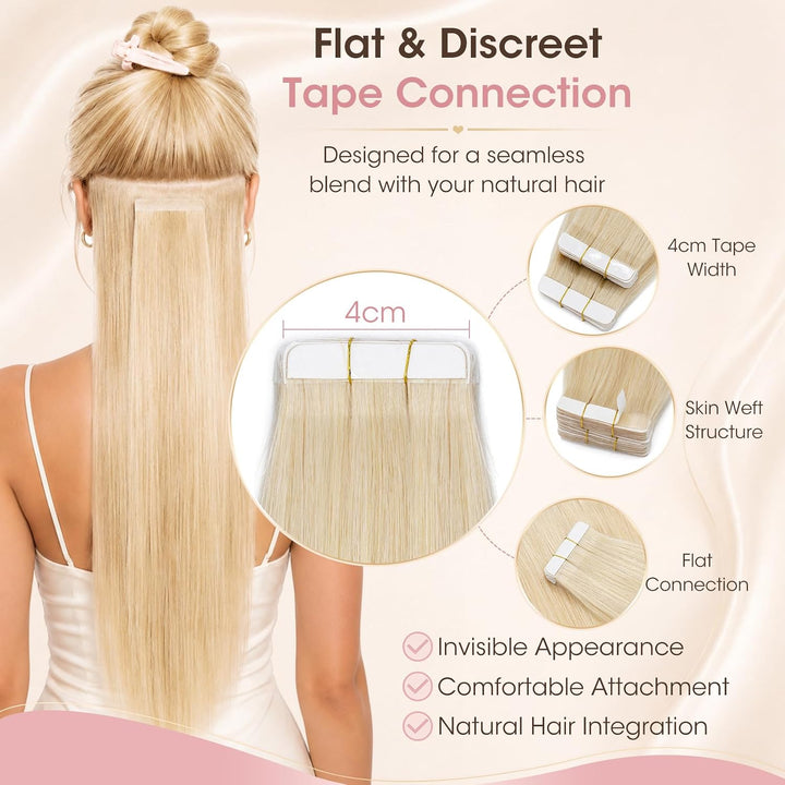 Silk-co Tape in Extensions Echthaar 30g, 20stk leicht Tape Extensions Echthaar, Remy Haarverlängerun