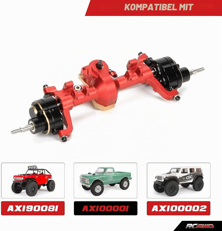 RCAWD Vorderachsengehäuse & Stahlgetriebe für Axial 1-24 SCX24 Crawlers Upgraded Teil (Rot), Rot