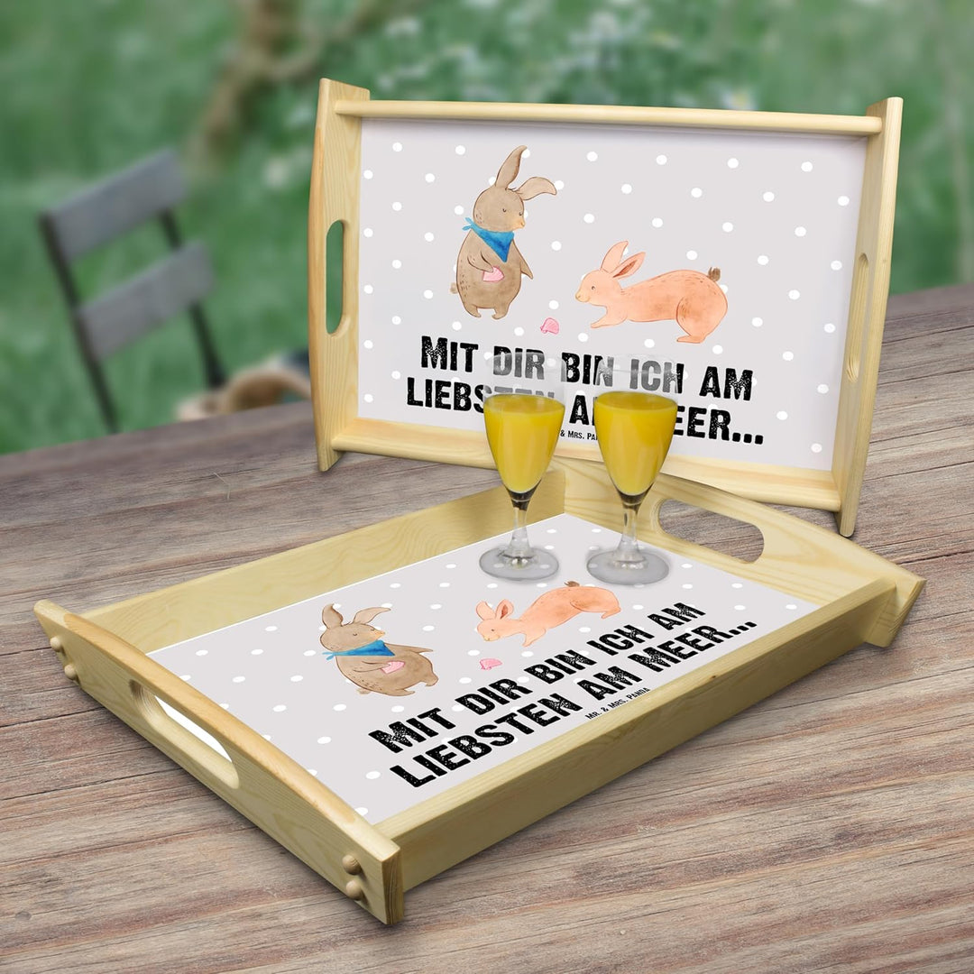 Mr. & Mrs. Panda serviertablett aus Holz Hasen Muschel - Geschenk, Holztablett, Best Friends, Musche