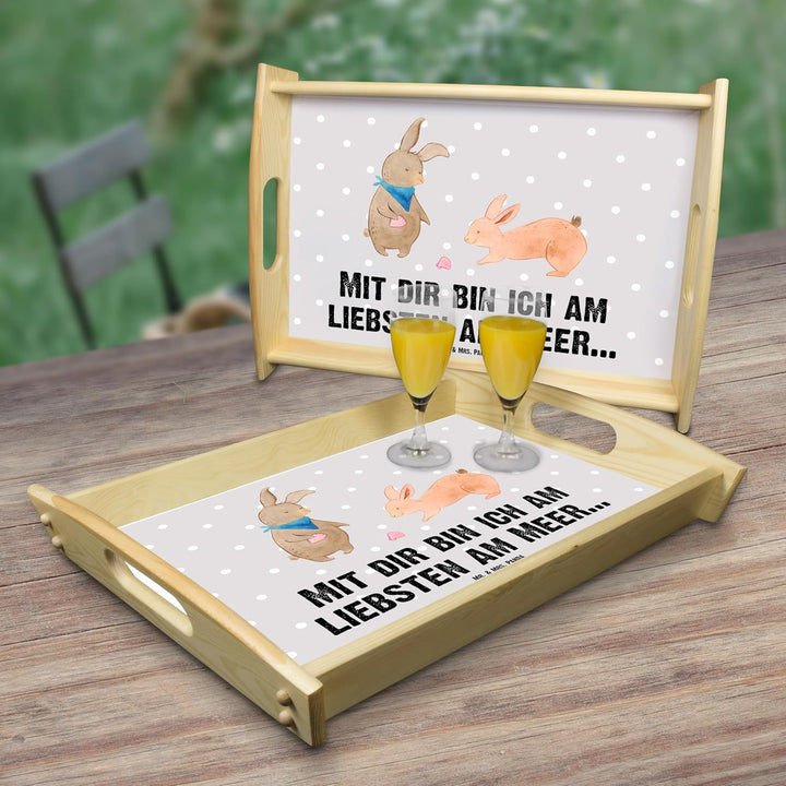 Mr. & Mrs. Panda serviertablett aus Holz Hasen Muschel - Geschenk, Holztablett, Best Friends, Musche