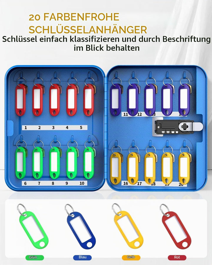 Uniclife 20 Fach Schlüsselbox mit Zahlenschloss und resettbarem Code, Blaue Digitale Sicherheitsbox