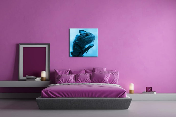 deyoli exotisches Chamäleon Format: 70x70 Effekt: Monocrome Blau als Leinwandbild, Motiv fertig gera