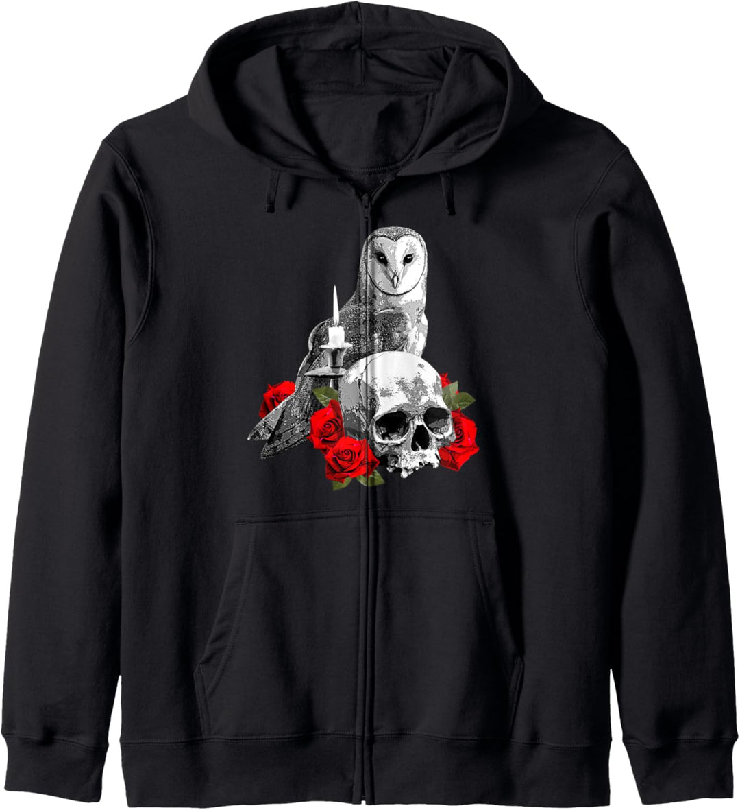 Skull, Roses, Owl and Candle Kapuzenjacke
