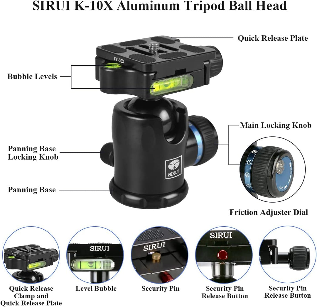 Sirui K-10X Stativkopf (Alu, Wechselplatte TY-50) schwarz, K-10X