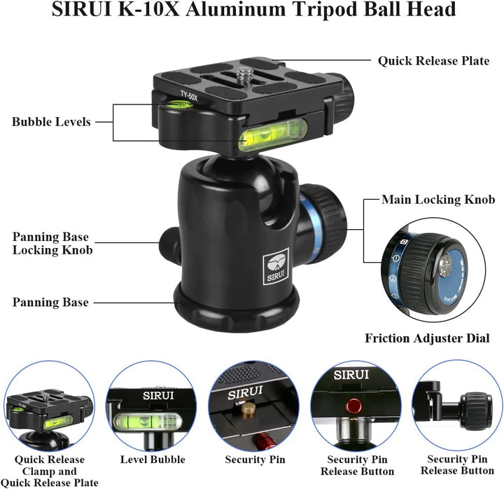Sirui K-10X Stativkopf (Alu, Wechselplatte TY-50) schwarz, K-10X