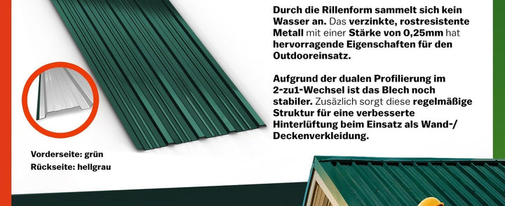 GARDEBRUK® 14x Trapezblech 110x46cm = 7m² Verzinkt Rostresistent Wetterfest Profilblech Dachblech We