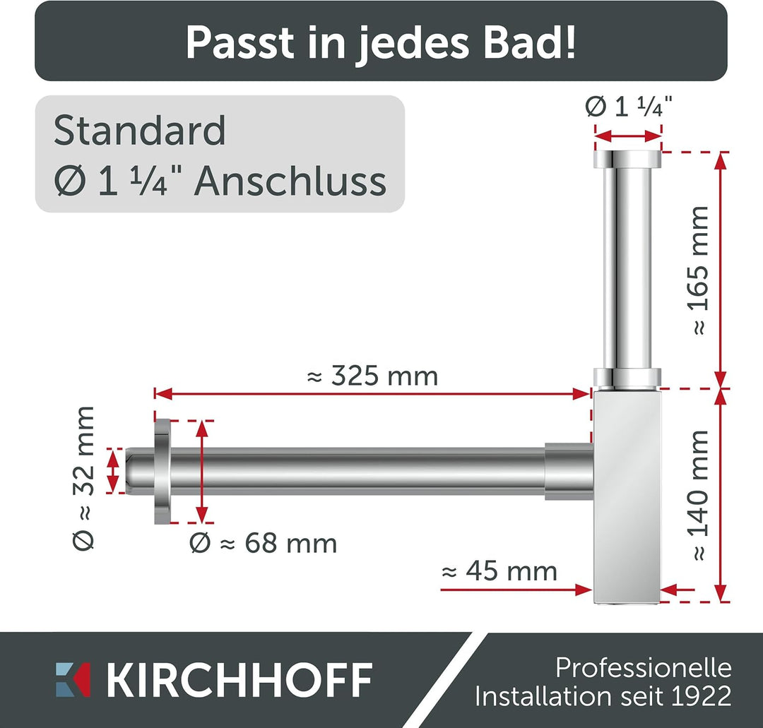 KIRCHHOFF Flaschensiphon Design Siphon, Abfluss, Ablaufgarnitur für Waschbecken und Waschtisch, Geru