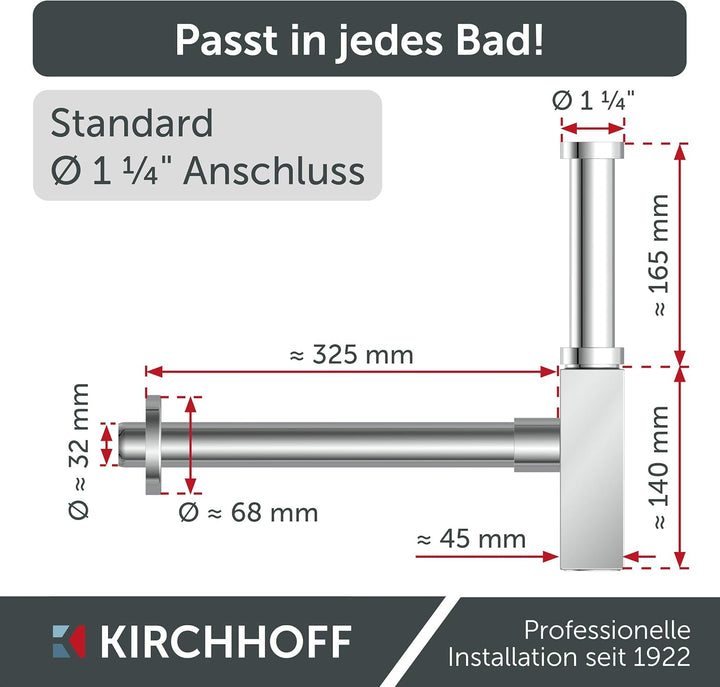 KIRCHHOFF Flaschensiphon Design Siphon, Abfluss, Ablaufgarnitur für Waschbecken und Waschtisch, Geru