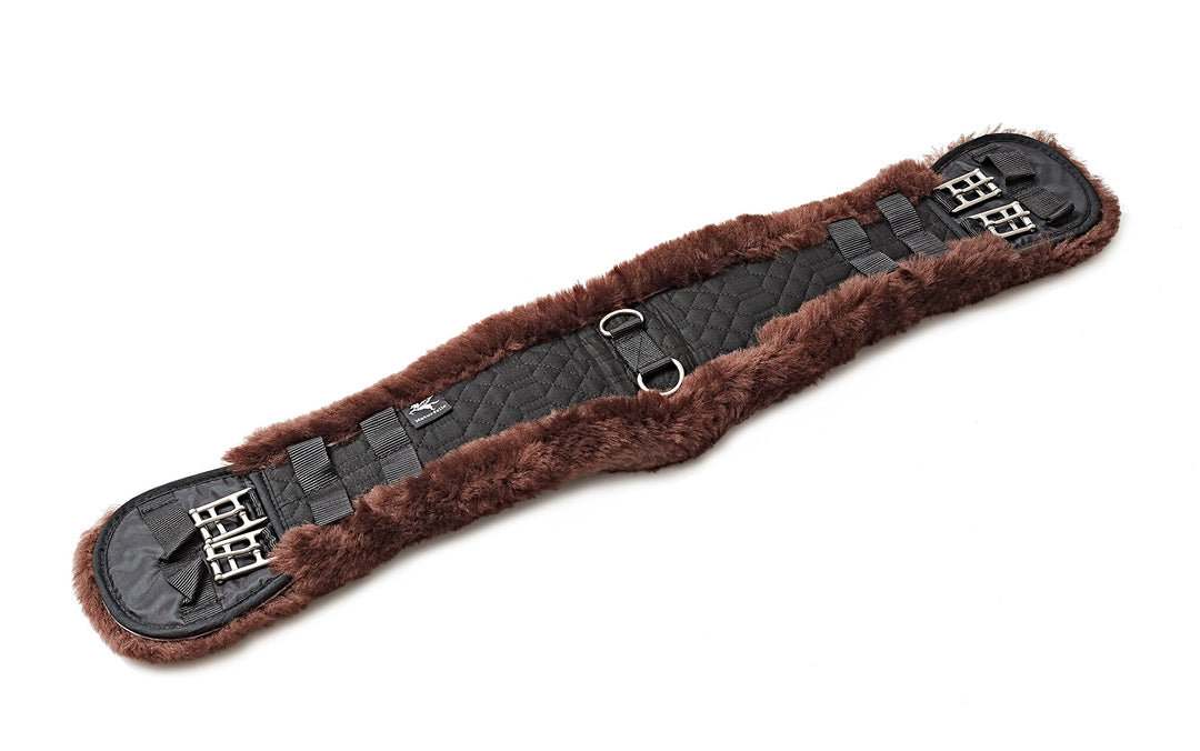 Engel Reitsport Lammfell Sattelgurt Dressur Kurzgurt Konturgurt E-Kontur Lammfell mocca Länge 36" 90