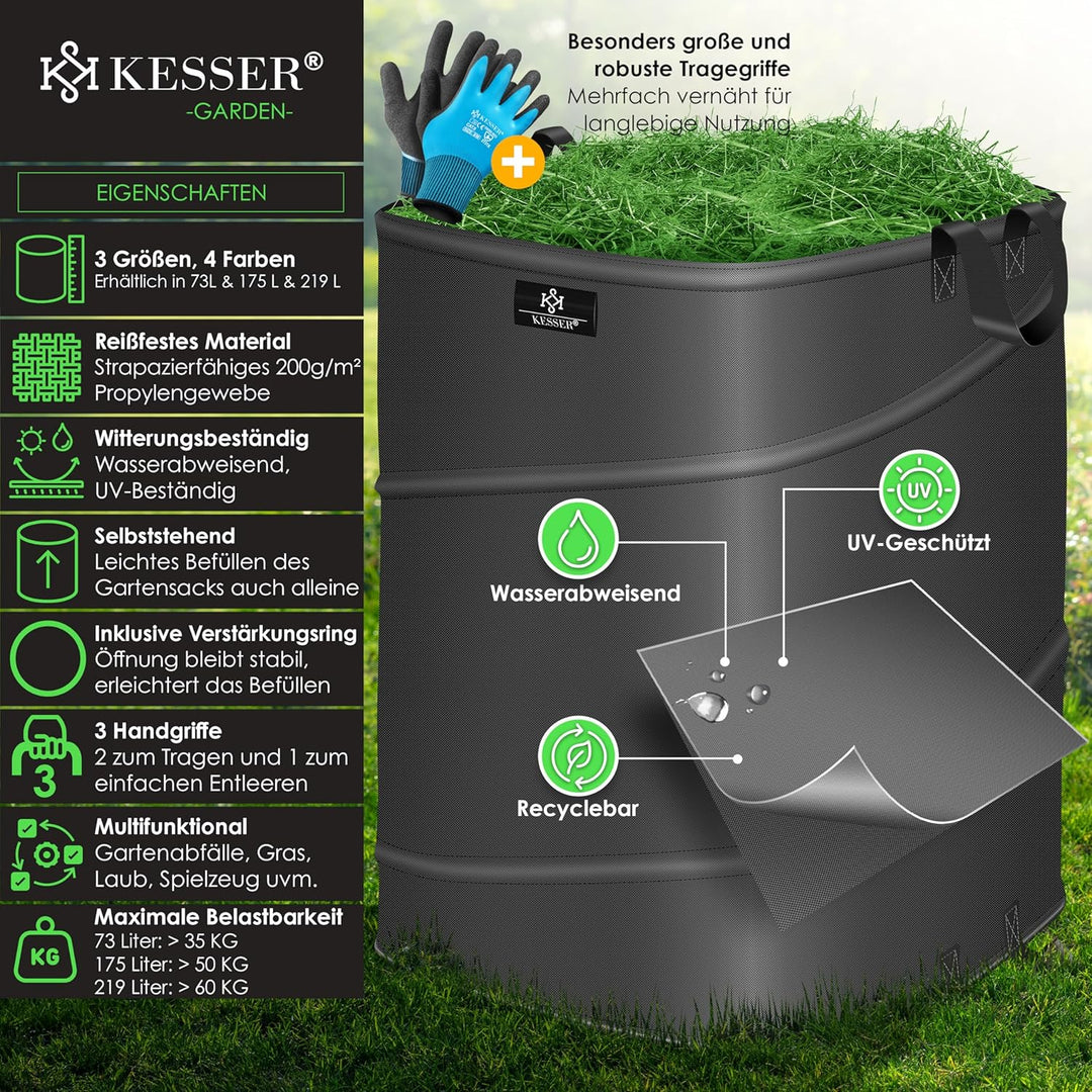 KESSER® Pop-Up-Gartensack 4x 219L Set Laubsack Gartenabfallsack inkl. Handschuhe | Selbststehend mit