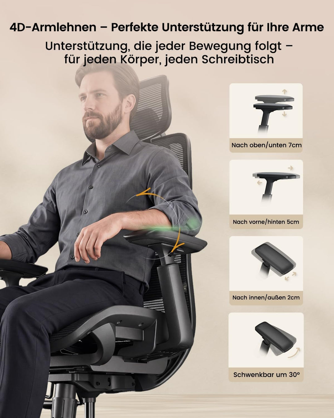 ProtoArc EC200 Pro Ergonomisch Netz-Bürostuhl mit Verstellbarer Sitztiefe