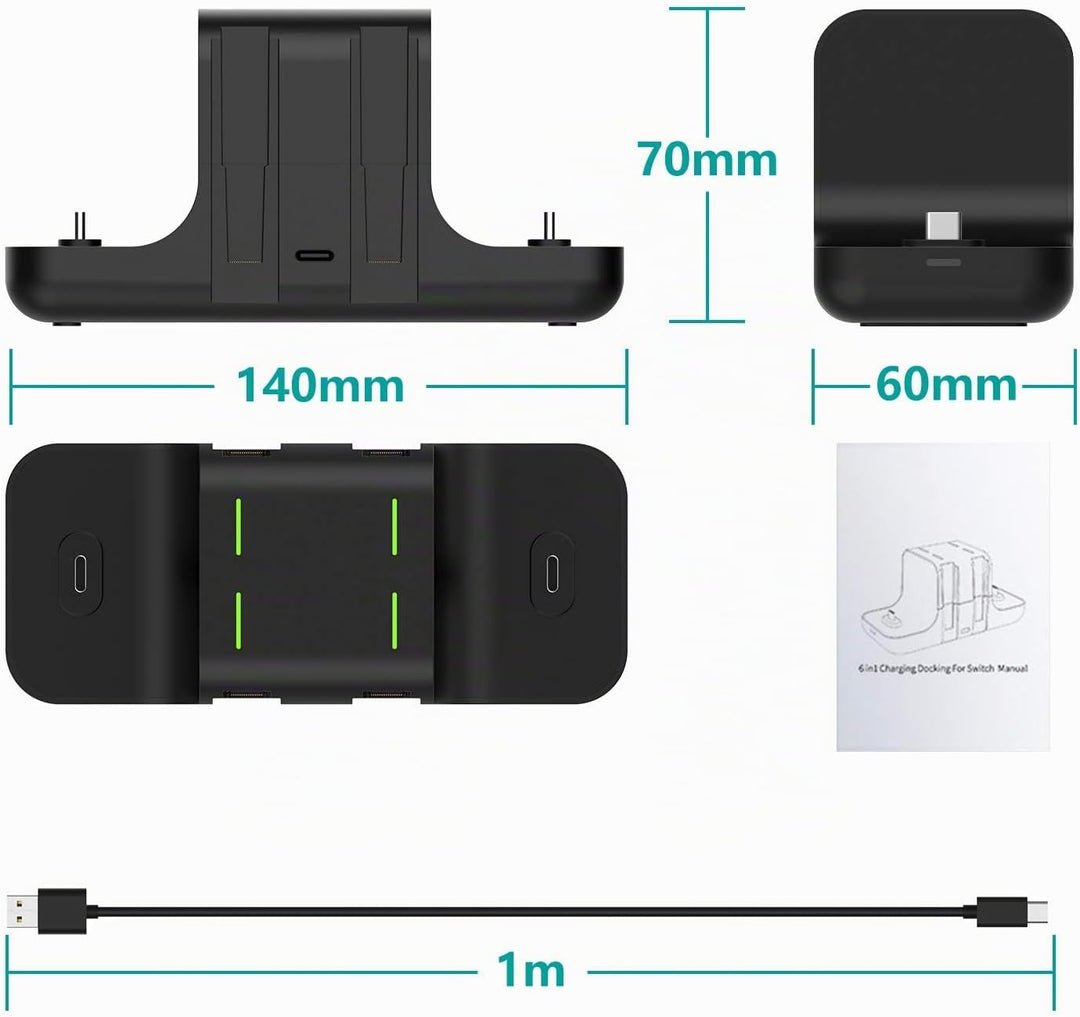 GeeRic Ladestation Kompatibel für Switch,6 IN 1 Switch Joy Con Ladegerät joycon ladestation Lade Doc