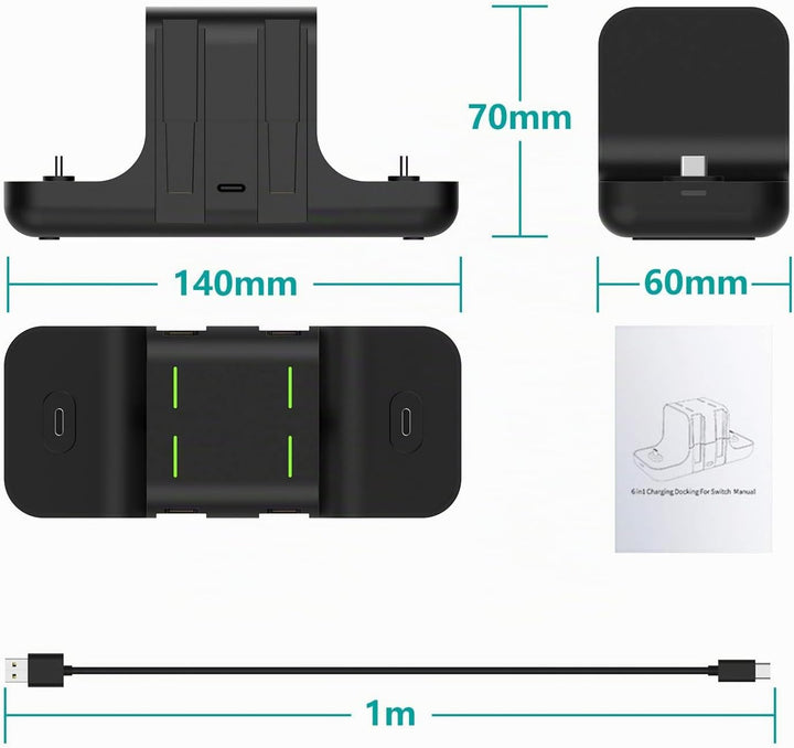 GeeRic Ladestation Kompatibel für Switch,6 IN 1 Switch Joy Con Ladegerät joycon ladestation Lade Doc