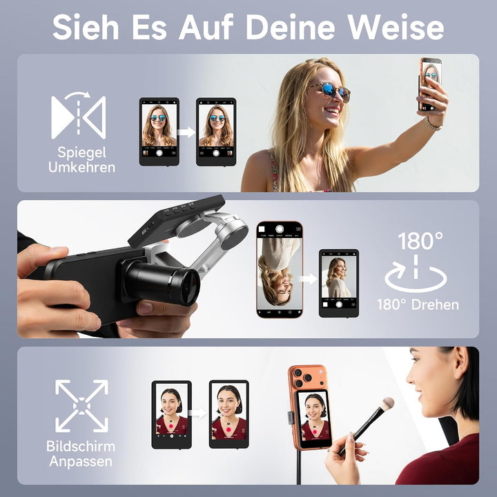 SYNCO XView Handy Selfie Monitor für iPhone 7-17 &amp; Android (Schwarz) | 50m Kabellos, 3H Akku, 1080p