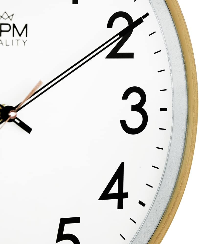MPM Design Kunstoff Wanduhr, grosse arabische Ziffern, Hellbraun, Quarz-Uhrwerk, ∅ 350 mm, modern, A
