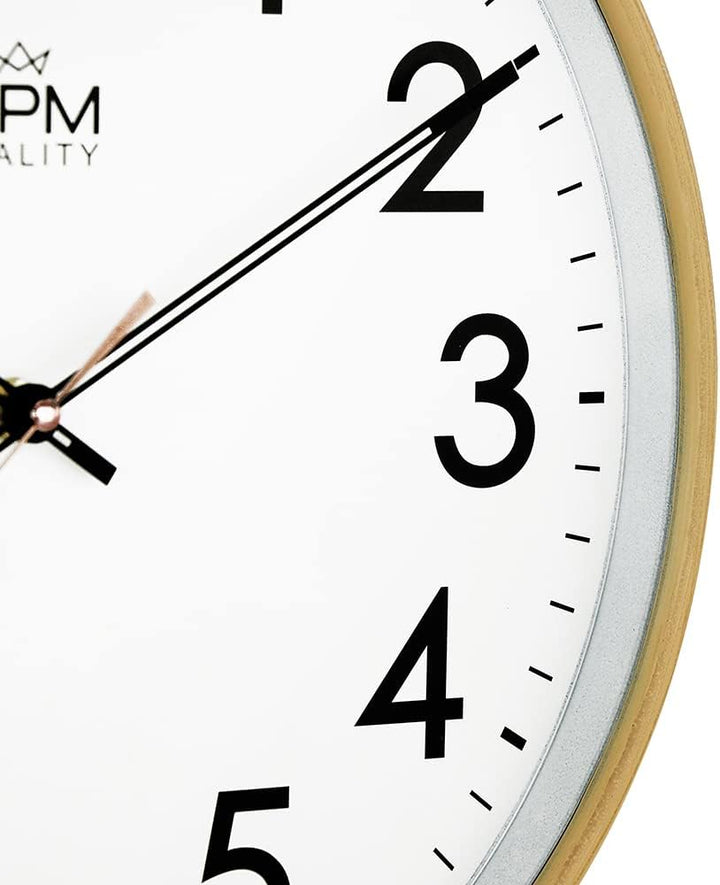MPM Design Kunstoff Wanduhr, grosse arabische Ziffern, Hellbraun, Quarz-Uhrwerk, ∅ 350 mm, modern, A