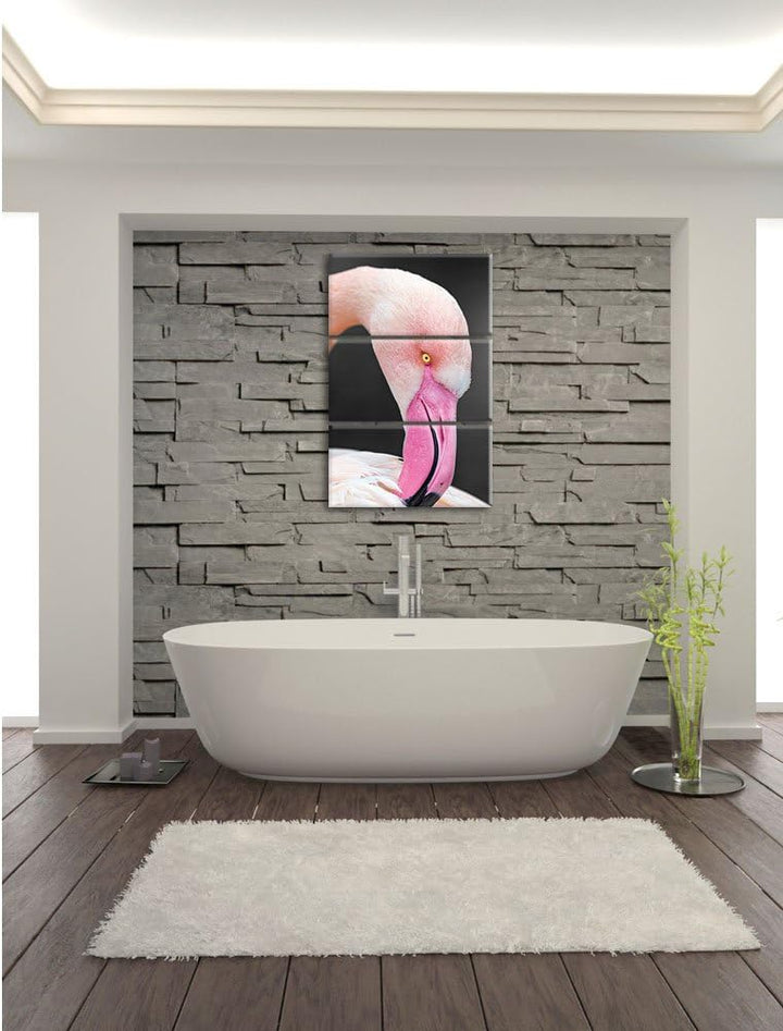 Pixxprint schöner Flamingo putzt Sein Gefieder als Leinwandbild/Grösse: 3 Teilig (120x80) / Wandbild