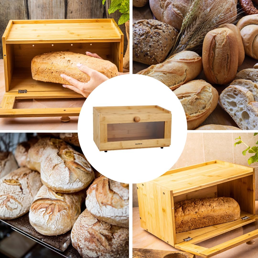 Klausberg Brotkasten aus Holz, Bambus mit Acrylfenster, umweltfreundlich, leicht, mit rundem Griff (