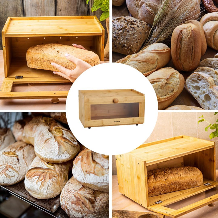 Klausberg Brotkasten aus Holz, Bambus mit Acrylfenster, umweltfreundlich, leicht, mit rundem Griff (