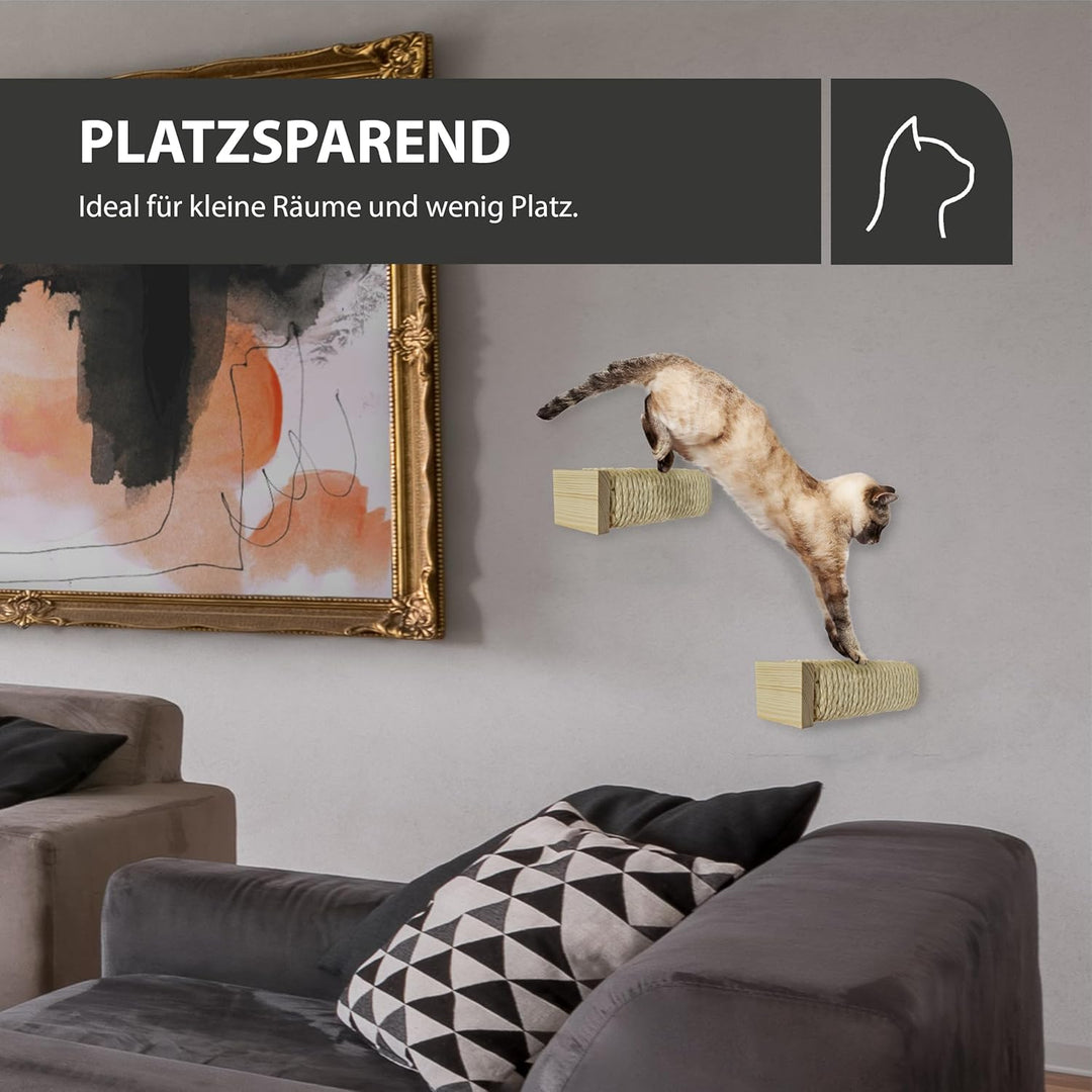 Rohrschneider Katzentreppe für Katzenwand | Kletterwand Katzen Holz | Wandelemente | Kratzstamm mit