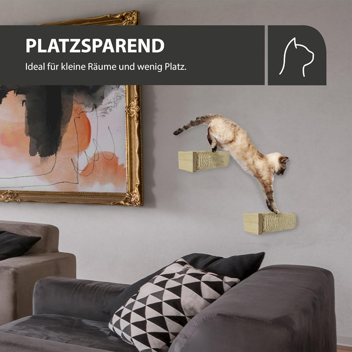 Rohrschneider Katzentreppe für Katzenwand | Kletterwand Katzen Holz | Wandelemente | Kratzstamm mit