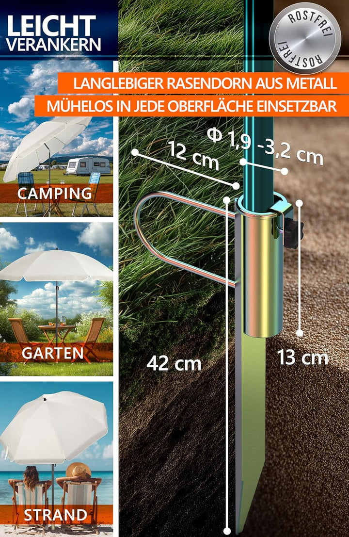 4smile Sonnenschirm Strand SunnyJoy, Beige – 3er Set inkl. Strandschirm windfest stabil, Rasendorn S