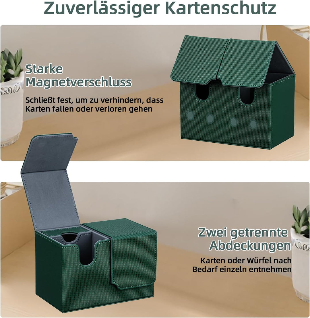 Card Deck Box for MTG, Kartenbox mit Würfel Tray, Gathering Aufbewahrungsbox für 200+Karten, PU Lede
