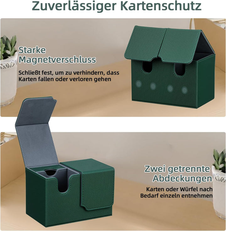 Card Deck Box for MTG, Kartenbox mit Würfel Tray, Gathering Aufbewahrungsbox für 200+Karten, PU Lede
