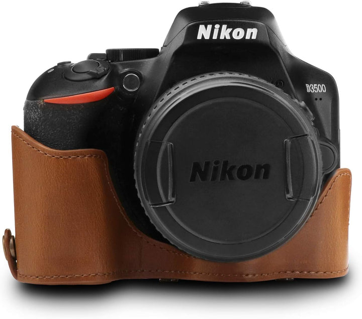 MegaGear MG1537 Nikon D3500 Ever Ready Leder Kamera-Case mit Trageriemen - Hellbraun, Hellbraun