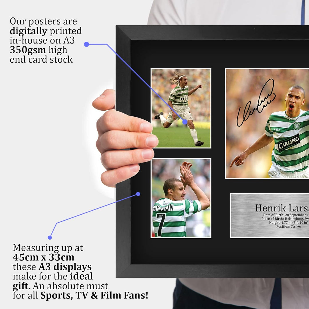 HWC Trading FR A3 Henrik Larsson Celtic Gedruckte Erinnerungsstücke Signiert Autogramm Foto Display