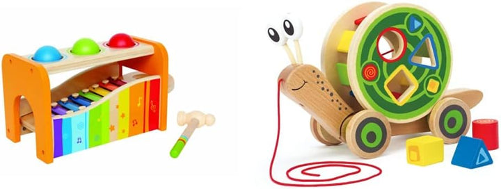 Hape E0349 - Nachzieh-Schnecke, Nachziehspielzeug, inkl. Farb- und Formensortierer, aus Holz, ab 12