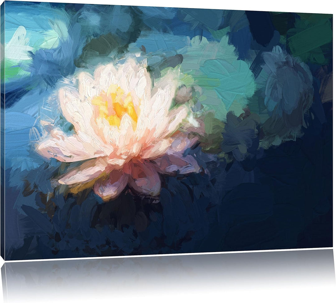 Pixxprint Lotusblume in Teich / 100x70cm Leinwandbild bespannt auf Holzrahmen/Wandbild Kunstdruck De