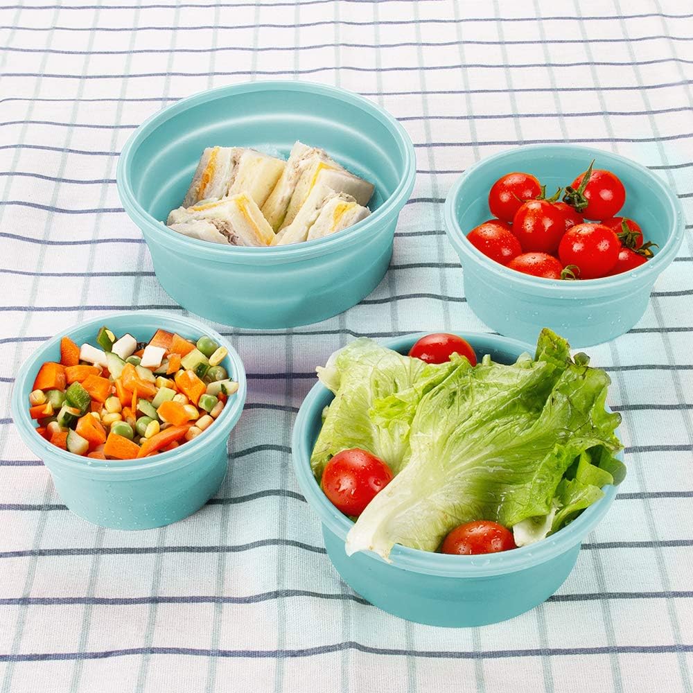 Faltbare Brotdose aus Silikon 4PCS Runde, platzsparende Frischhaltebox luftdicht & wasserdicht, geni