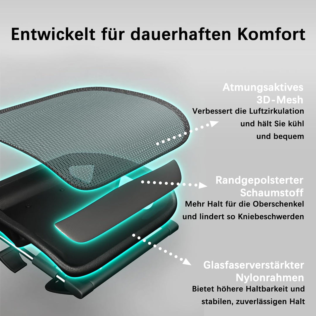 Bürostuhl Ergonomisch mit Fussstütze, 4D verstellbare Armlehnen, bequemer drehbarer Computer-Schreib
