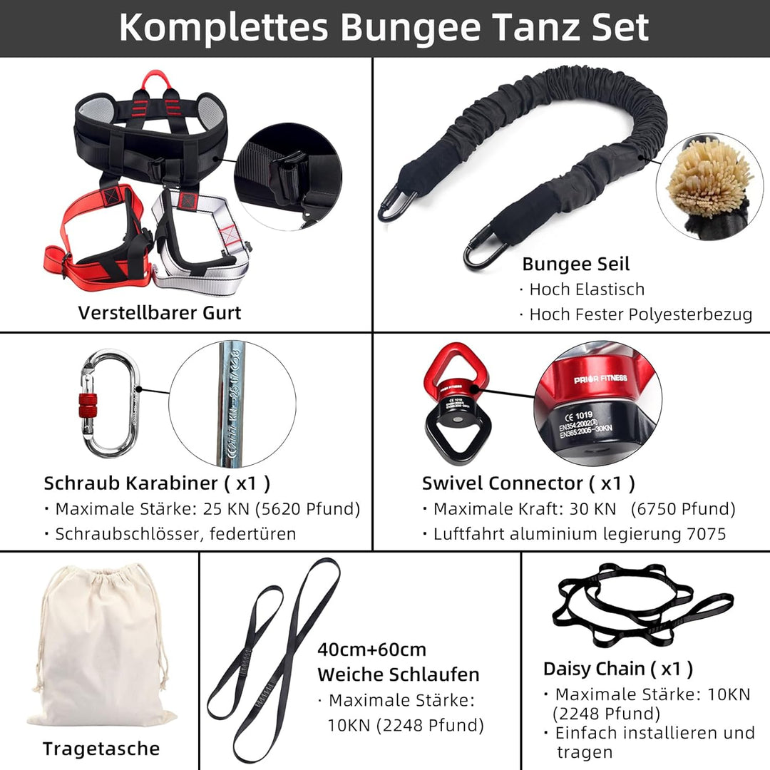PRIOR FITNESS Bungee-Fitnessgeräte-Set, schweres Bungee-Widerstandsband, elastisches Tanz-Bungee-Sei
