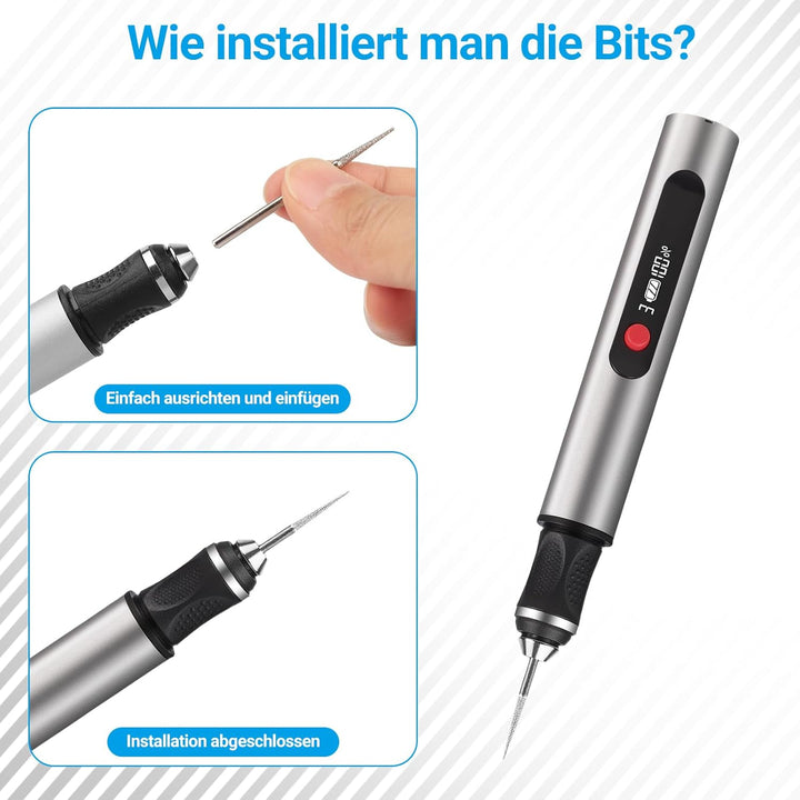 Gravierstift – Kabelloser elektrischer Gravur Stift mit 30 Bits, tragbarer Gravierstift für über 50